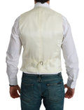 Gilet blanc en laine formel Dolce & Gabbana, veste cintrée élégante pour homme ou femme, style sophistiqué et classique.