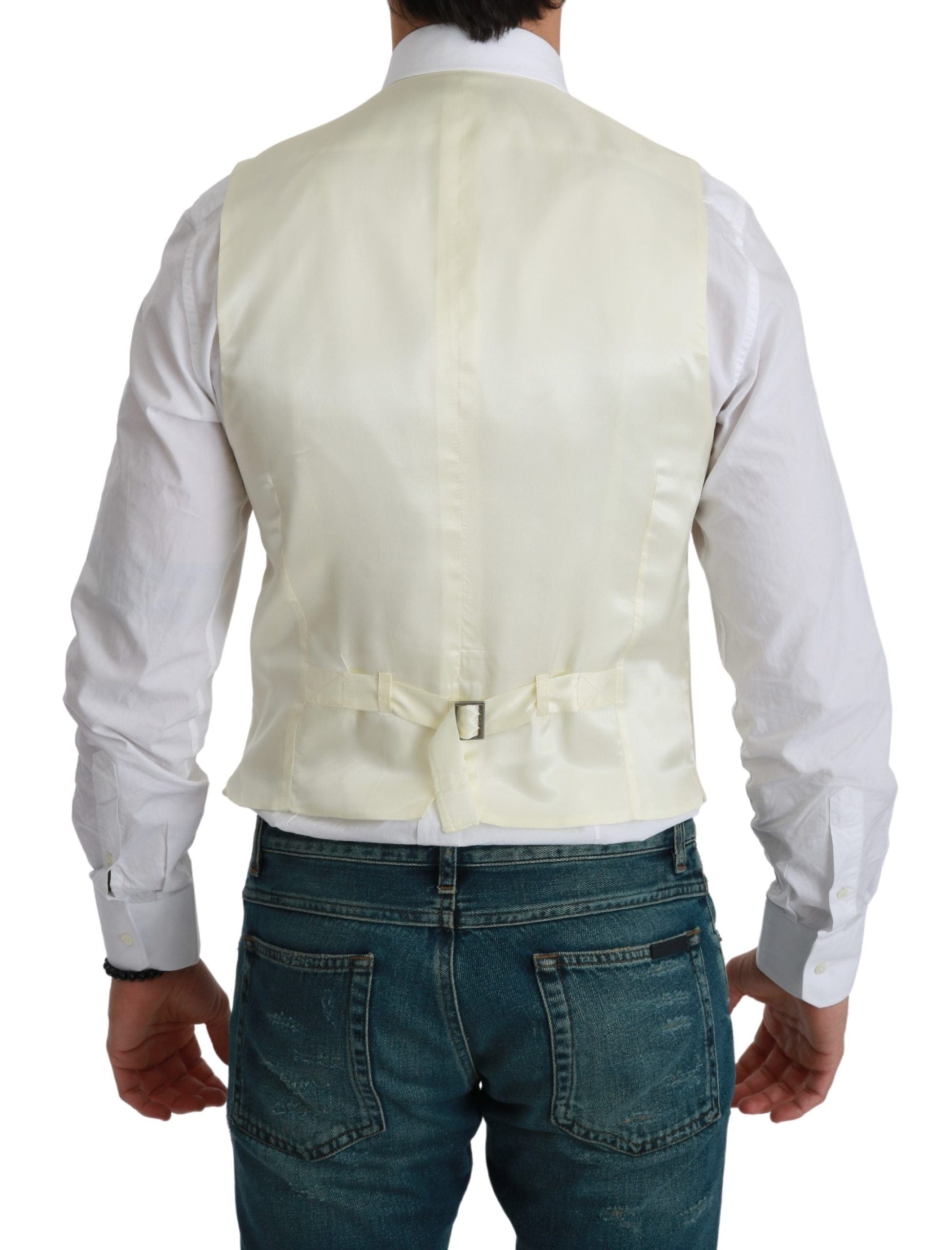 Gilet blanc en laine formel Dolce & Gabbana, veste cintrée élégante pour homme ou femme, style sophistiqué et classique.