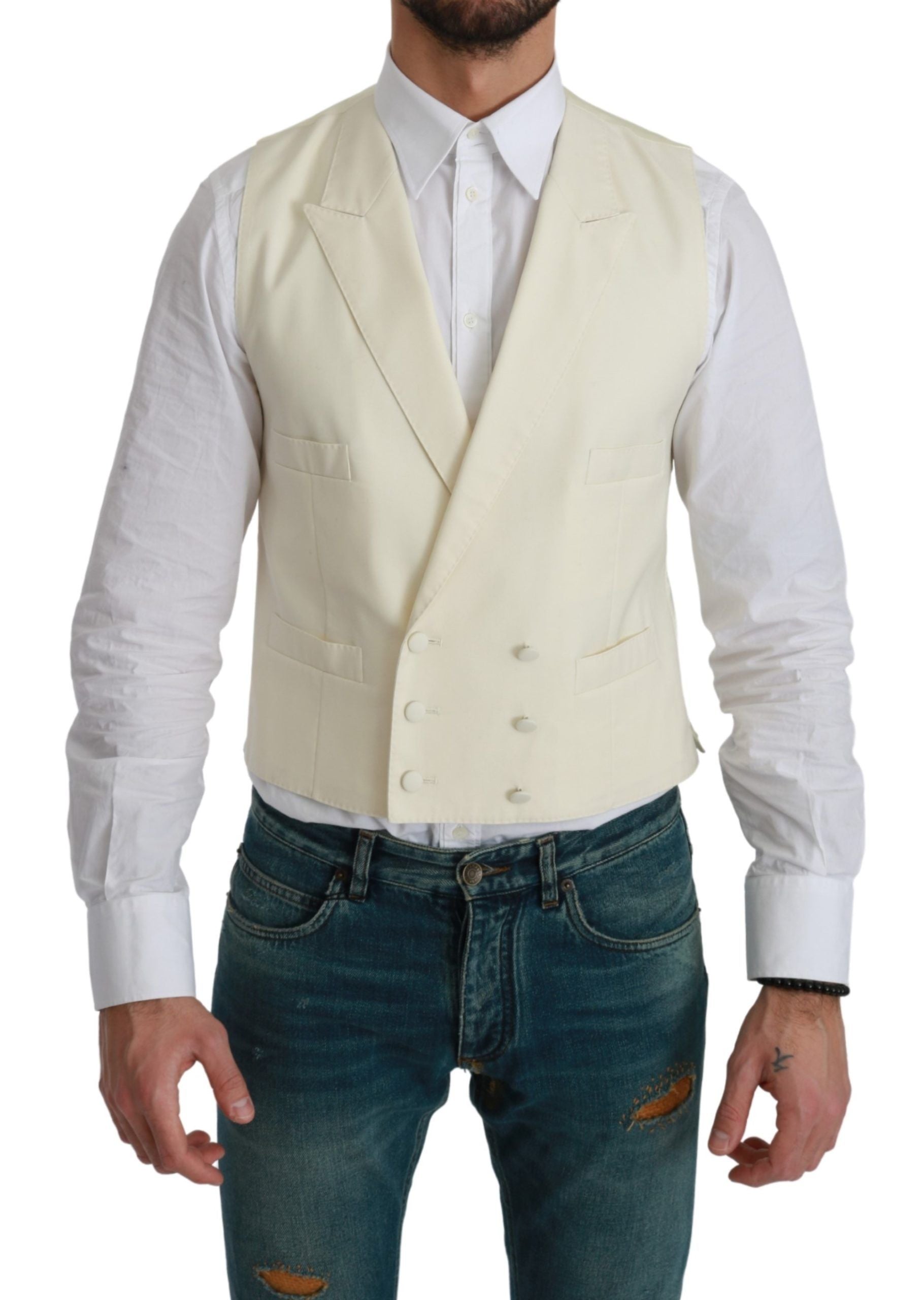 Gilet blanc formel en laine Dolce & Gabbana, veste élégante pour homme, détails sophistiqués et coupe ajustée.