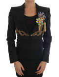 Veste blazer Dolce & Gabbana noire avec cristaux et détails féeriques, élégante et sophistiquée.