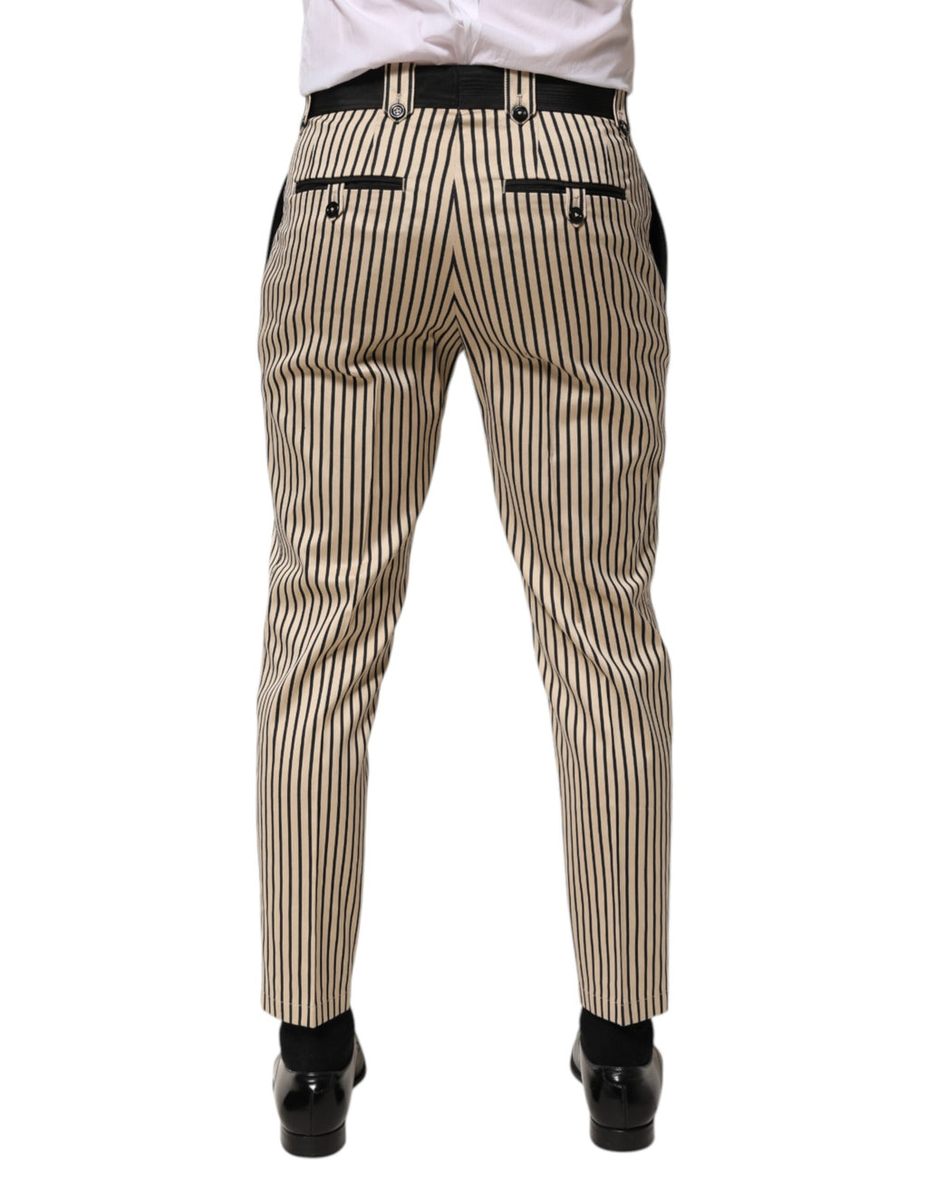 Pantalon slim en coton à rayures beige et noir de Dolce & Gabbana, pantalon élégant pour homme.
