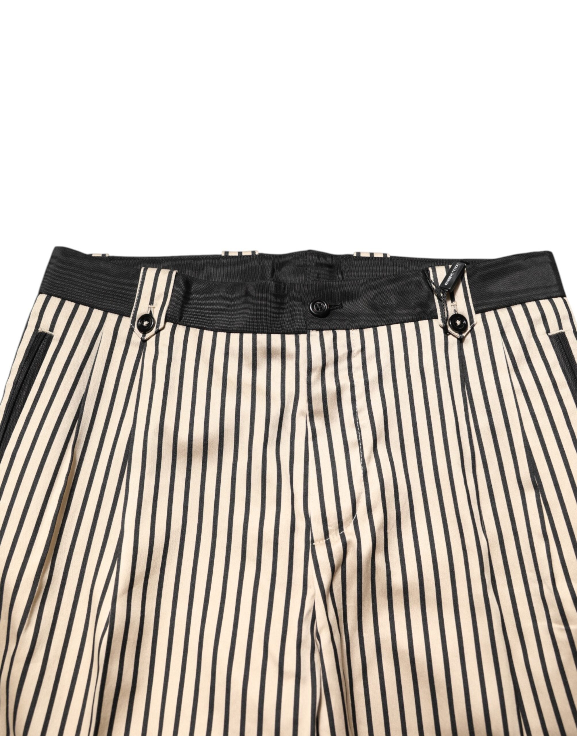 Pantalons slim fit en coton beige et noir à rayures de Dolce & Gabbana, pantalons élégants pour homme