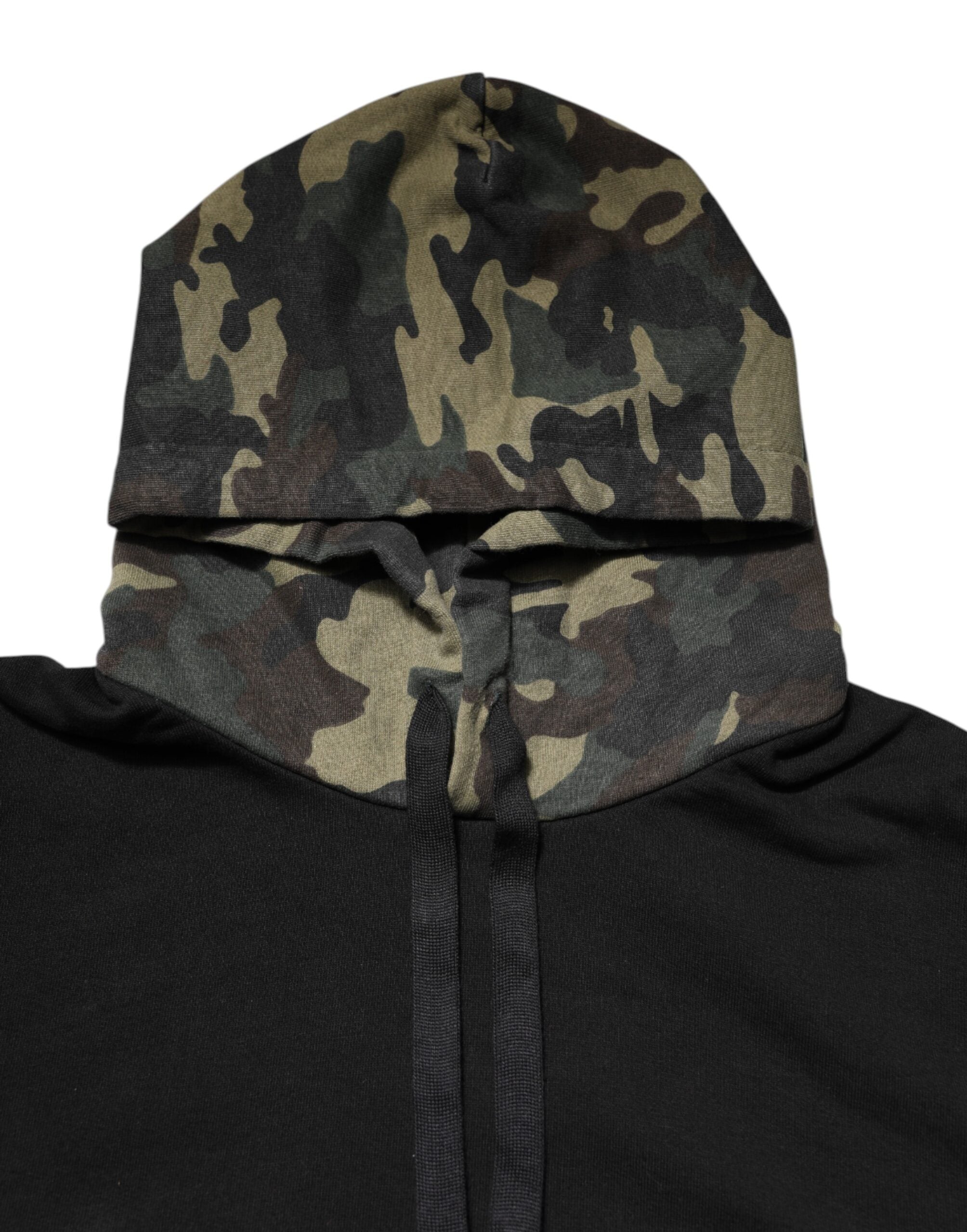 Sweat à capuche noir camouflage Dolce & Gabbana, pull-over décontracté avec capuche et motif camouflage.