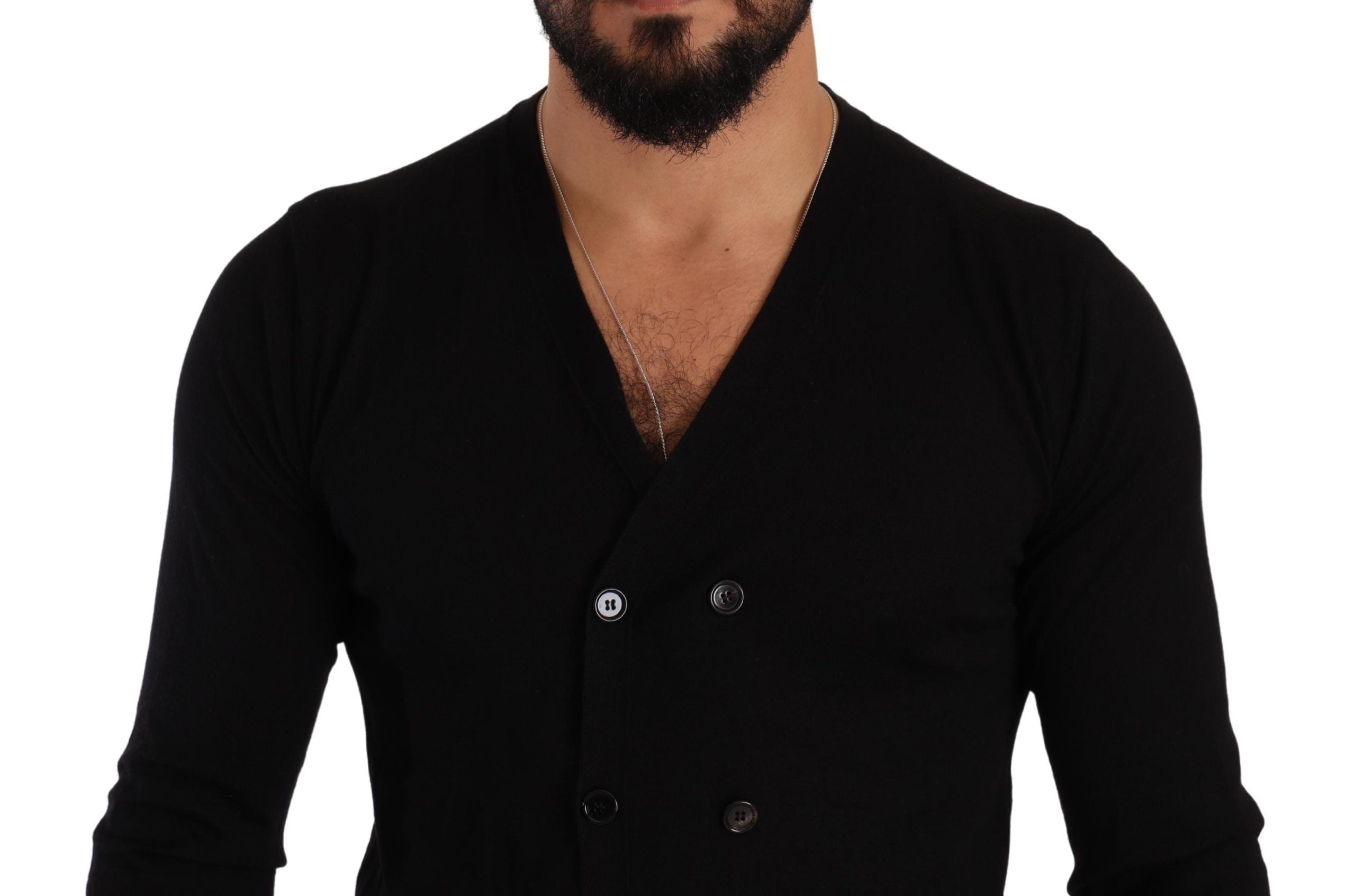 Pull en cachemire noir Dolce & Gabbana à boutons, cardigan élégant avec col et manches longues.