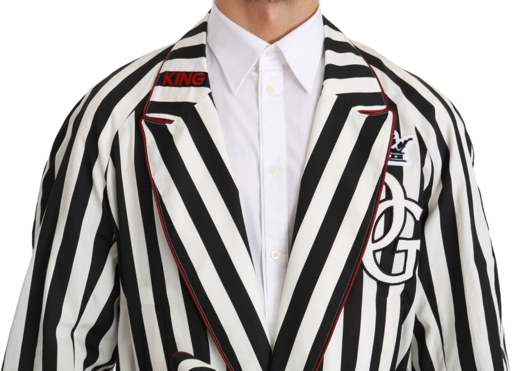 Robe de nuit noire Dolce & Gabbana en coton blanc avec ceinture, vue de face.