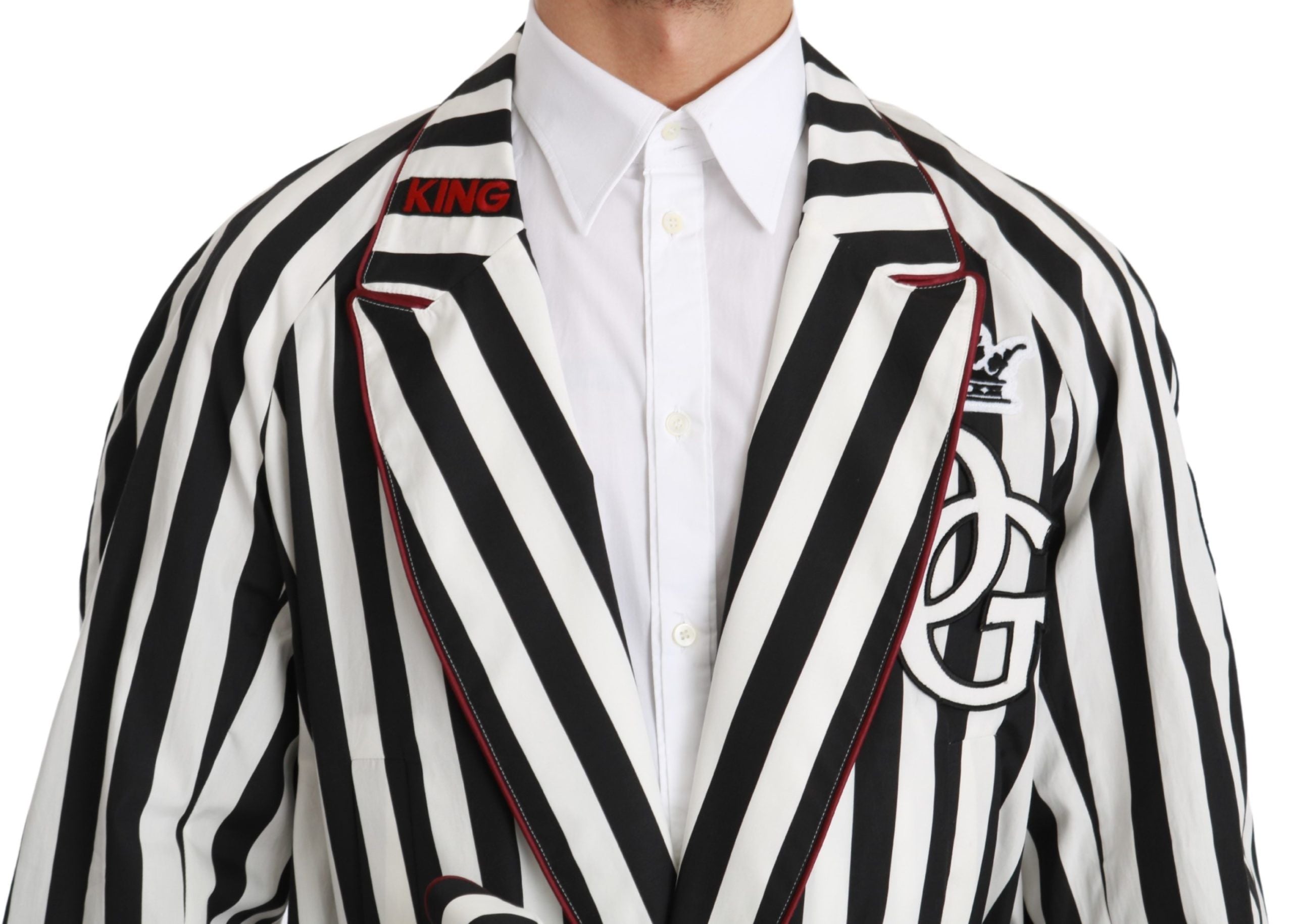 Robe de nuit noire Dolce & Gabbana en coton blanc avec ceinture, vue de face.