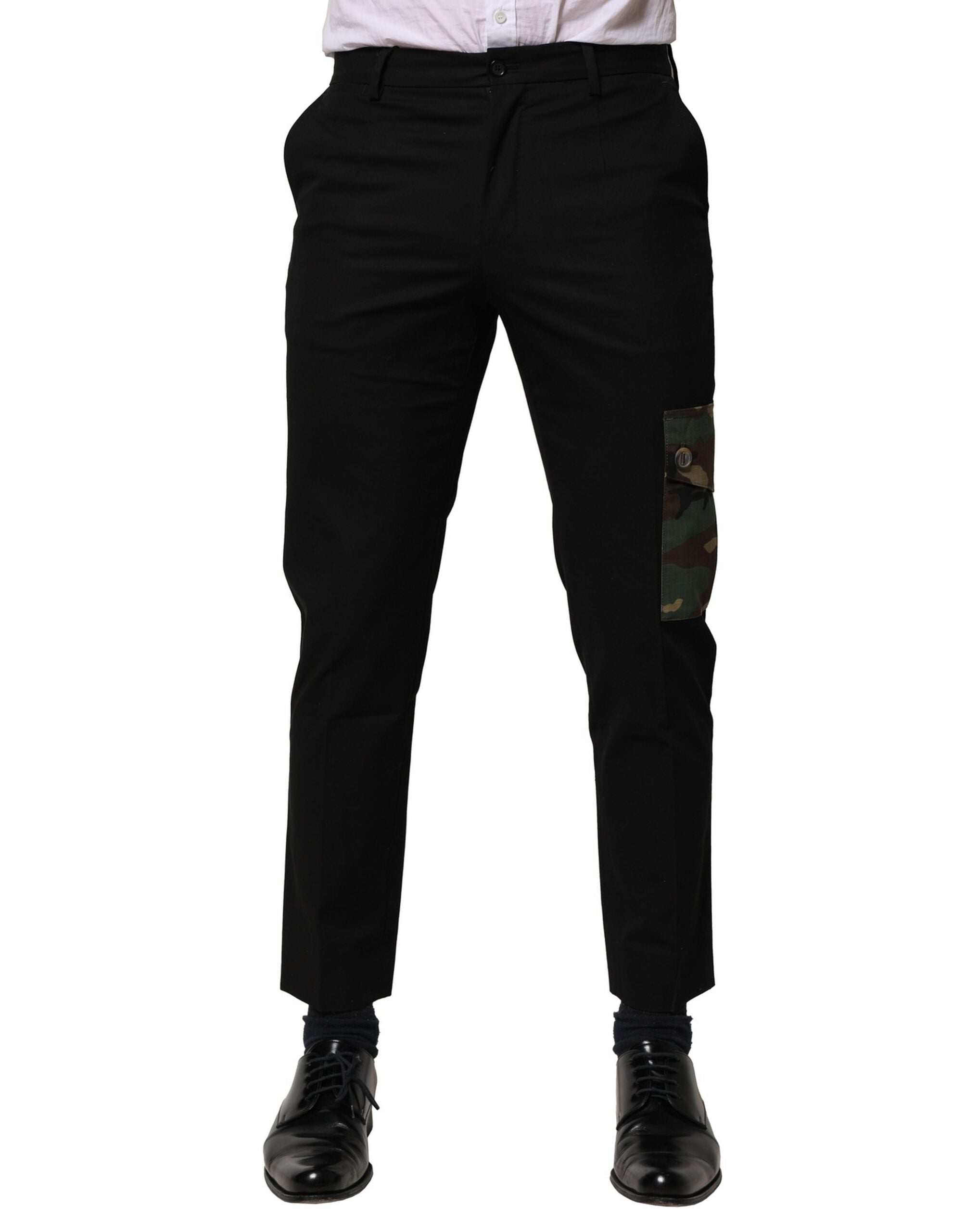 Robe cargo noire en coton pour homme de Dolce & Gabbana avec poches et détails modernes, vue de face.