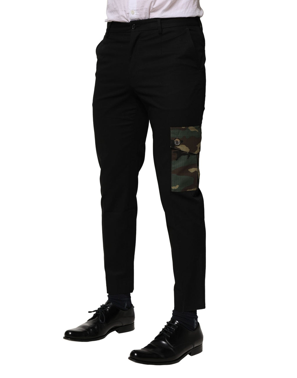 Pantalon cargo noir pour homme de Dolce & Gabbana en coton, style décontracté avec poches latérales.