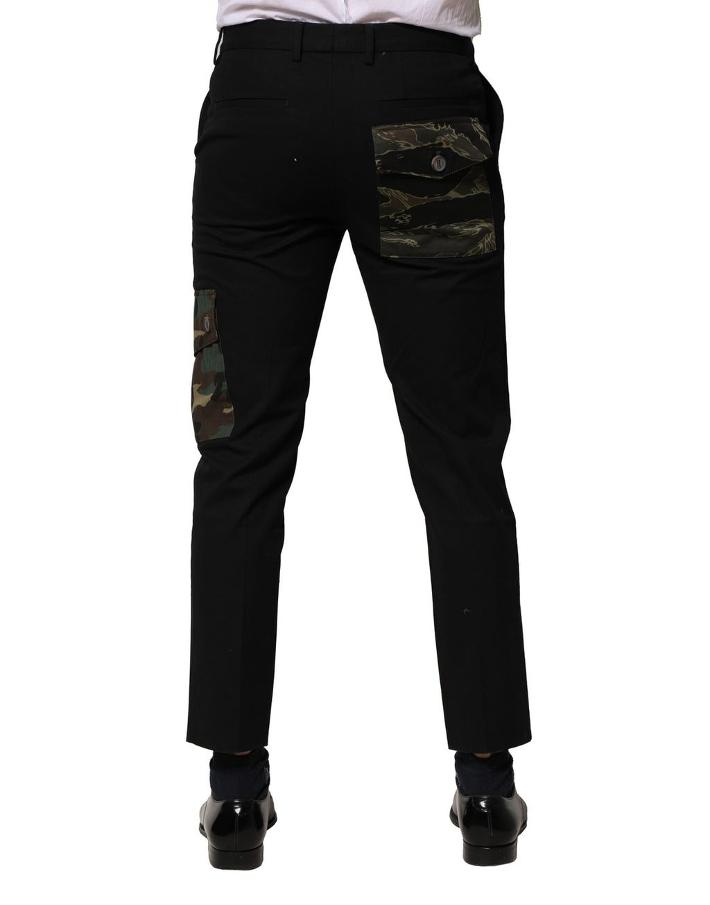 Pantalon cargo noir en coton de Dolce & Gabbana pour homme, vêtement élégant et décontracté, visible en détail dans l'image.