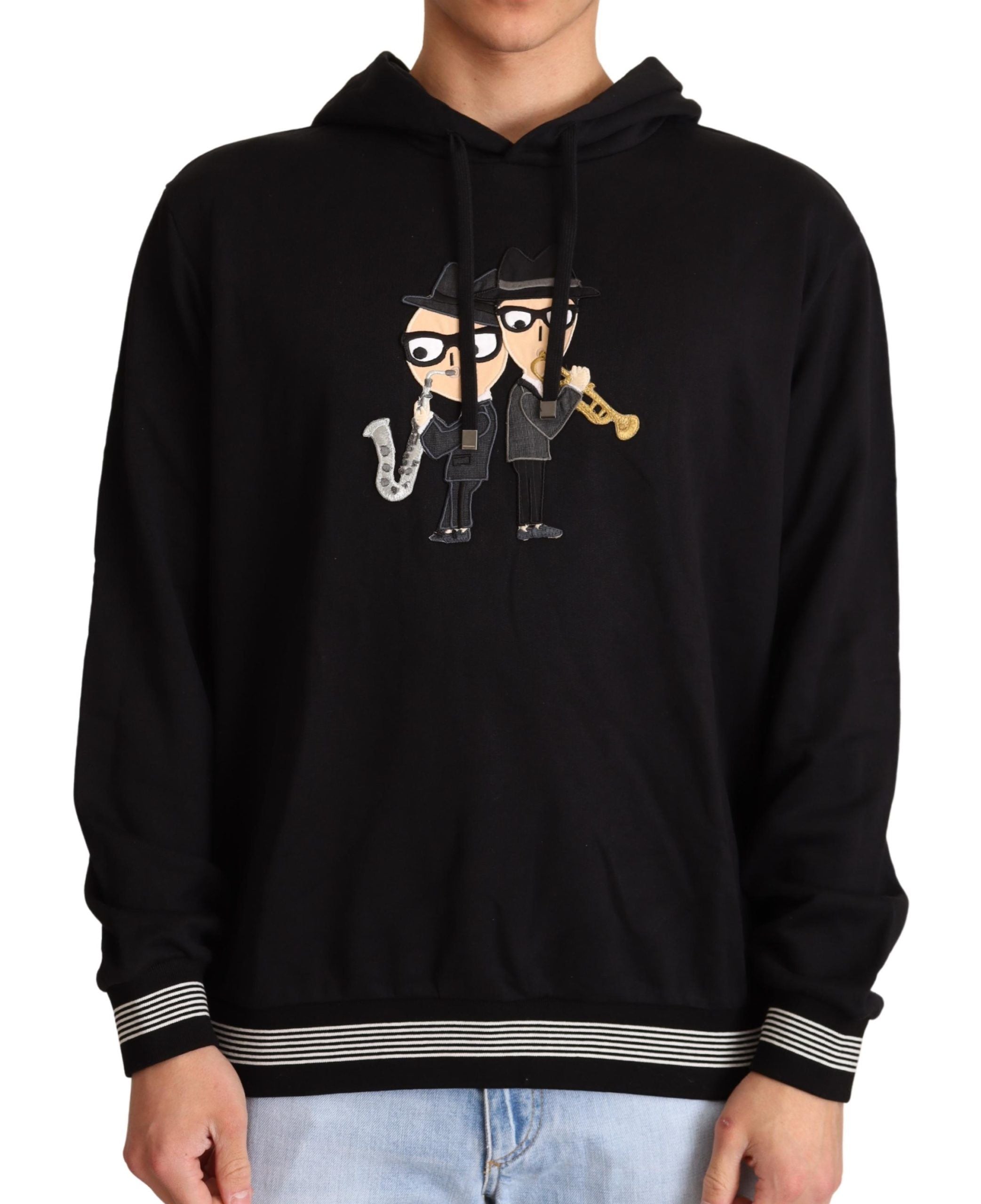 Sweat à capuche noir Dolce & Gabbana en coton avec logo #dgfamily, vue de face sur fond blanc.