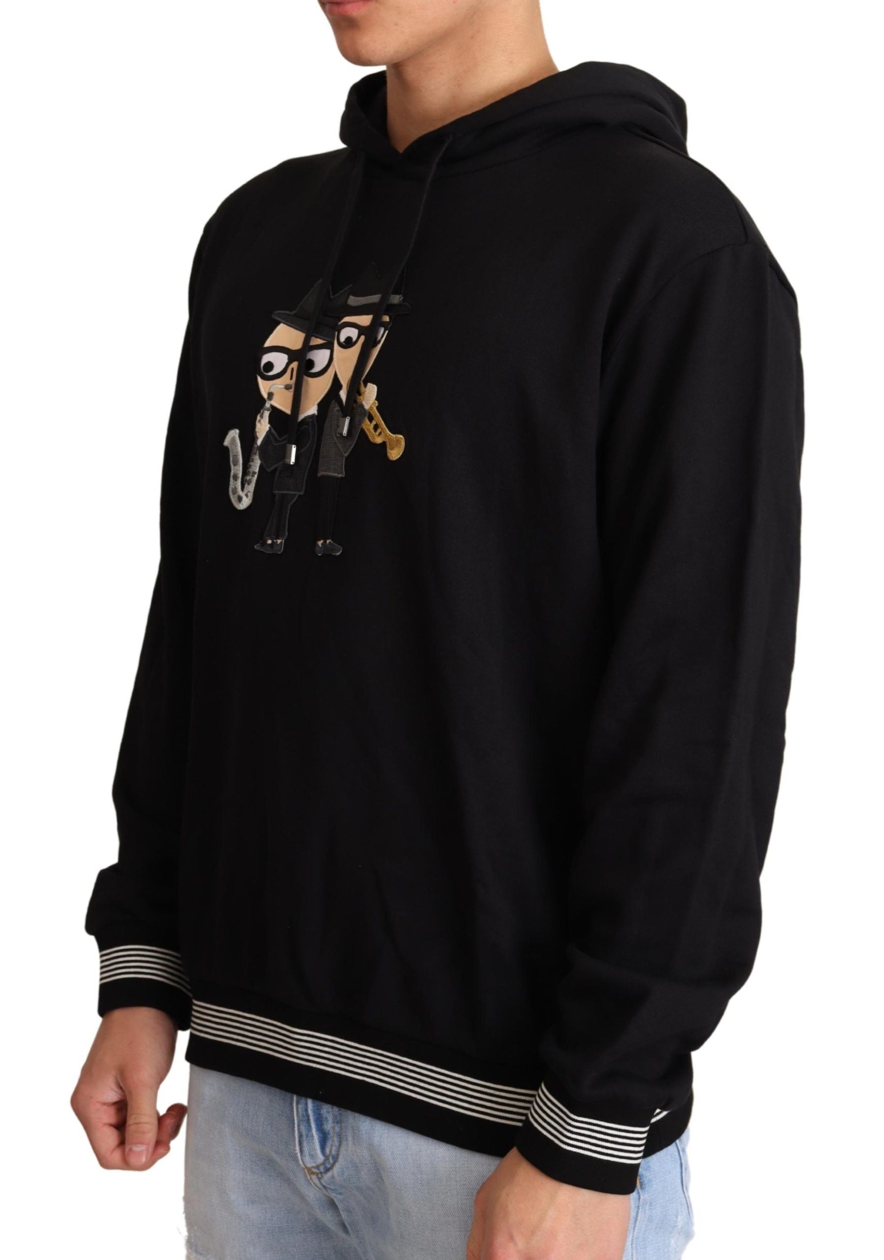 Sweat à capuche noir Dolce & Gabbana en coton avec logo #dgfamily, vue de face.