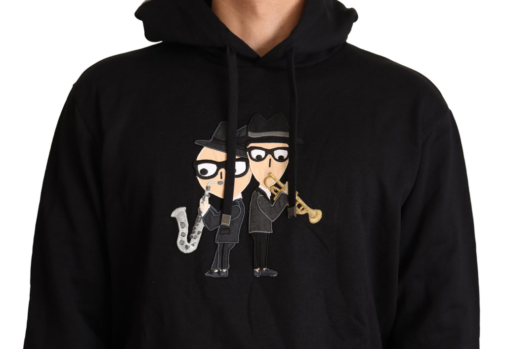 Sweat à capuche noir en coton Dolce & Gabbana avec logo #dgfamily, vue de face sur un modèle.