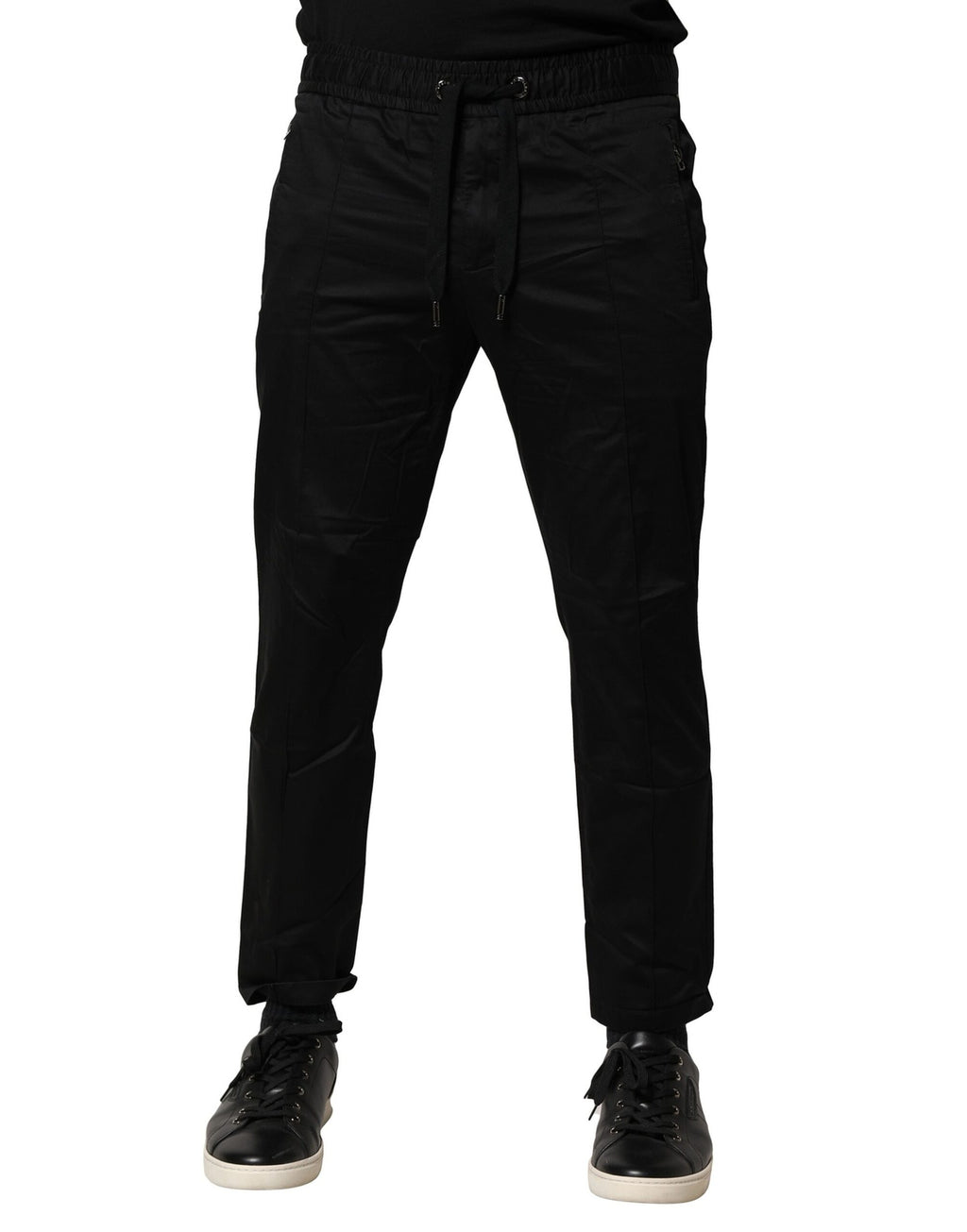 Pantalon jogger noir en coton Dolce & Gabbana à taille moyenne, style décontracté avec poches latérales