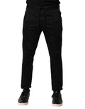 Pantalon jogger noir en coton Dolce & Gabbana à taille moyenne, style décontracté avec poches latérales