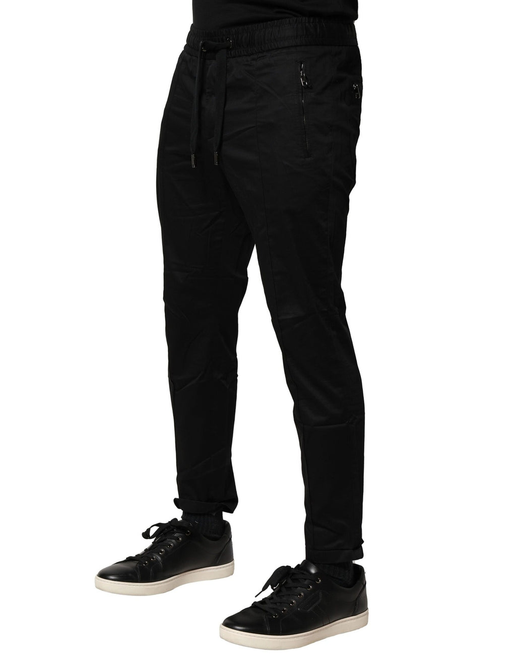 Pantalons joggers noirs en coton Dolce & Gabbana, taille moyenne, avec détails de couture élégants et coupe décontractée.
