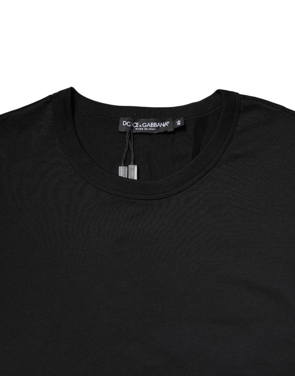 T-shirt noir en coton Dolce & Gabbana à manches courtes et col rond, vue de face.