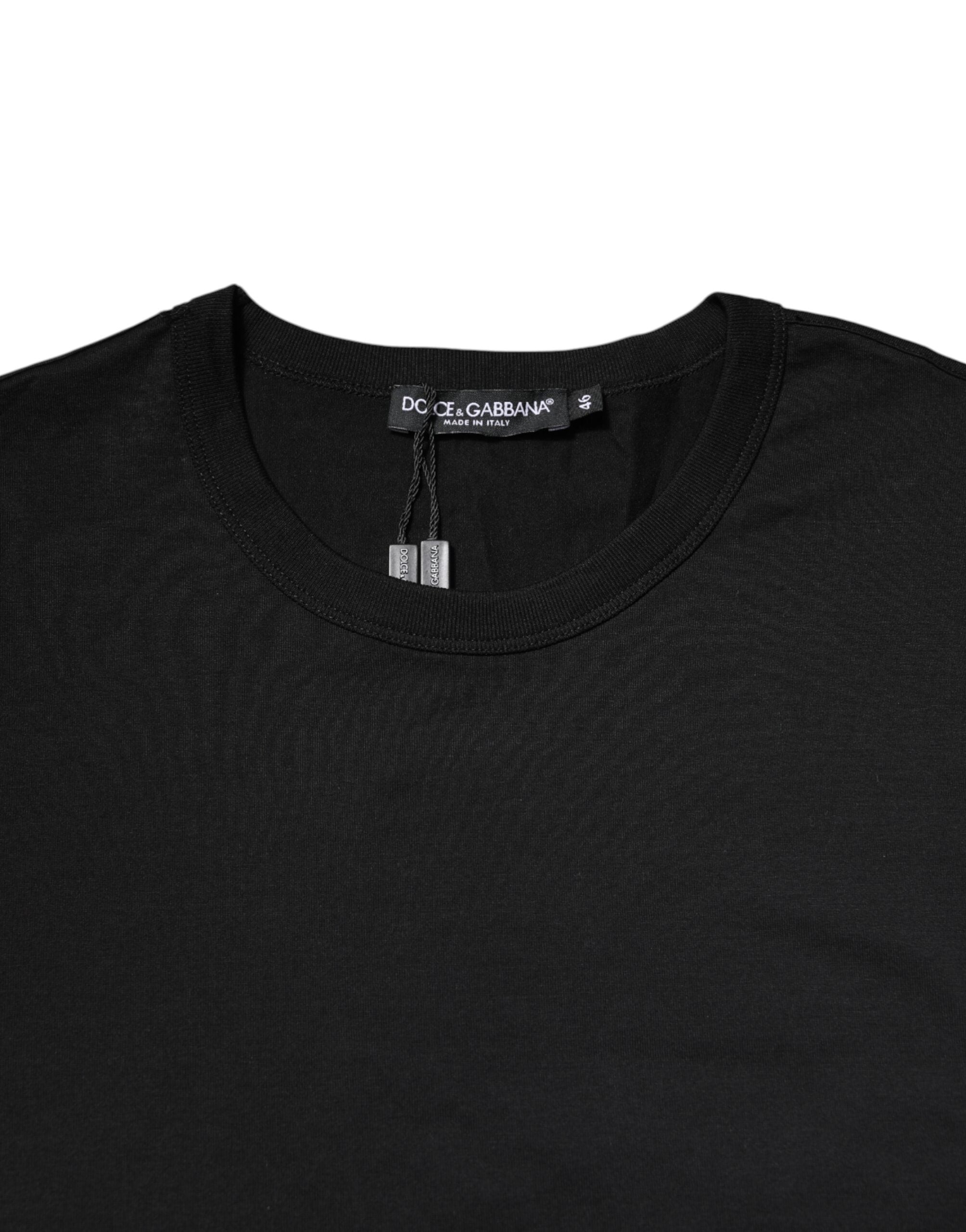 T-shirt noir en coton Dolce & Gabbana à manches courtes et col rond, vue de face.