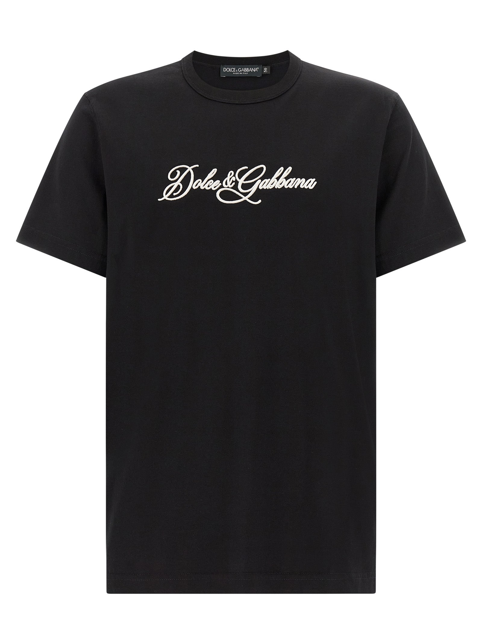T-shirt en coton noir Dolce & Gabbana, vêtement décontracté pour homme, avec logo discret à l'avant.