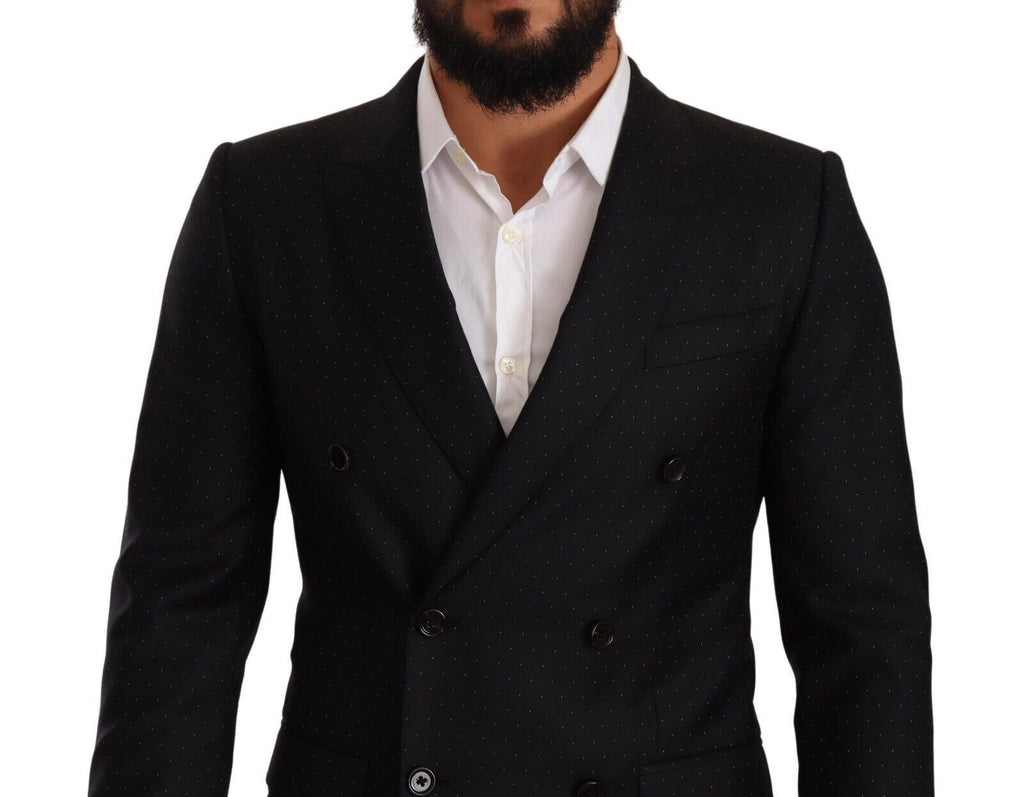 Veste pour homme Dolce & Gabbana noire à pois, double-breasted, style Martini, en tissu élégant.