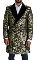 Manteau long en jacquard noir et or Dolce & Gabbana Sicilia, veste élégante avec motifs sophistiqués.