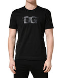 T-shirt en coton noir Dolce & Gabbana avec logo et imprimé DG, col rond, vue de face.