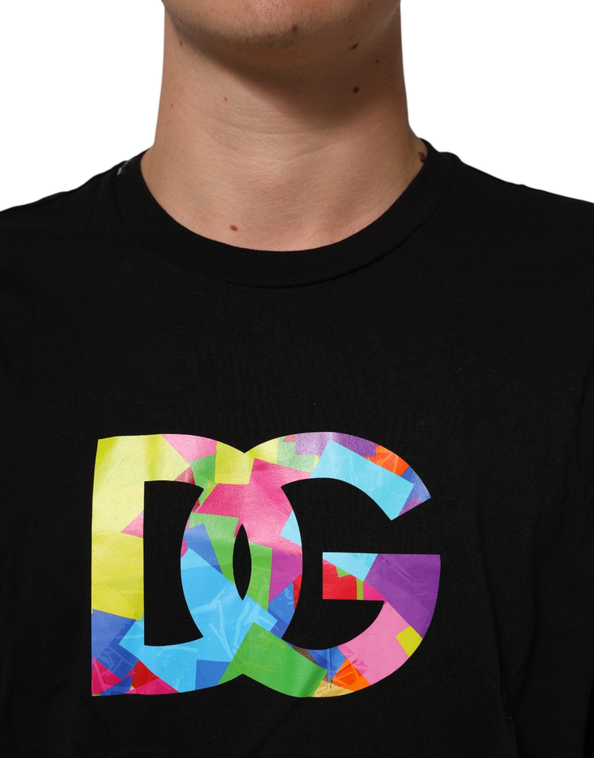 T-shirt en coton noir Dolce & Gabbana avec logo imprimé, col rond, style décontracté et moderne.