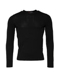 Pull à manches longues noir Dolce & Gabbana avec col ras du cou, doux et élégant, porté sur mannequin.