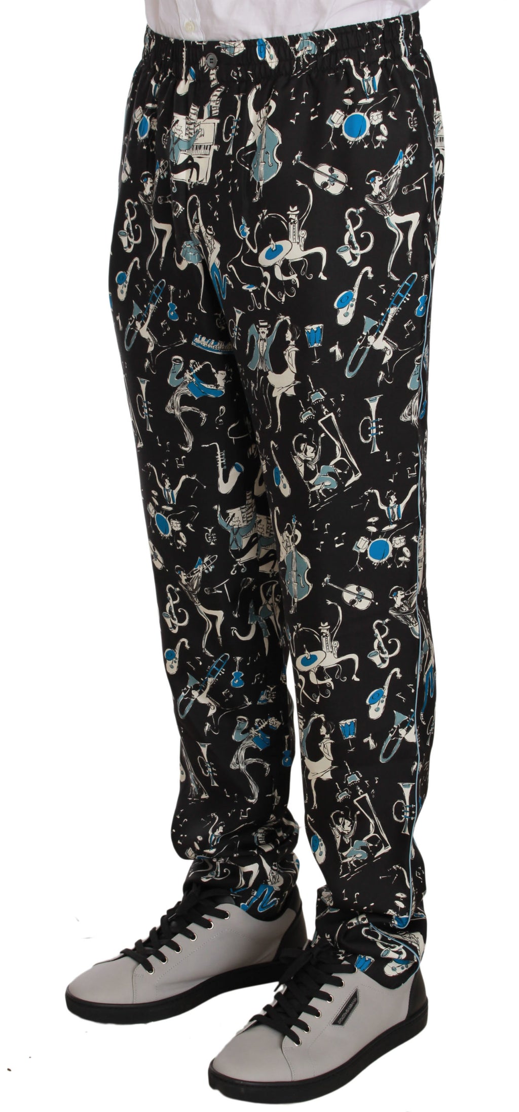 Pantalon de sommeil noir Dolce & Gabbana à motif d'instrument de musique, confort et style pour la détente.