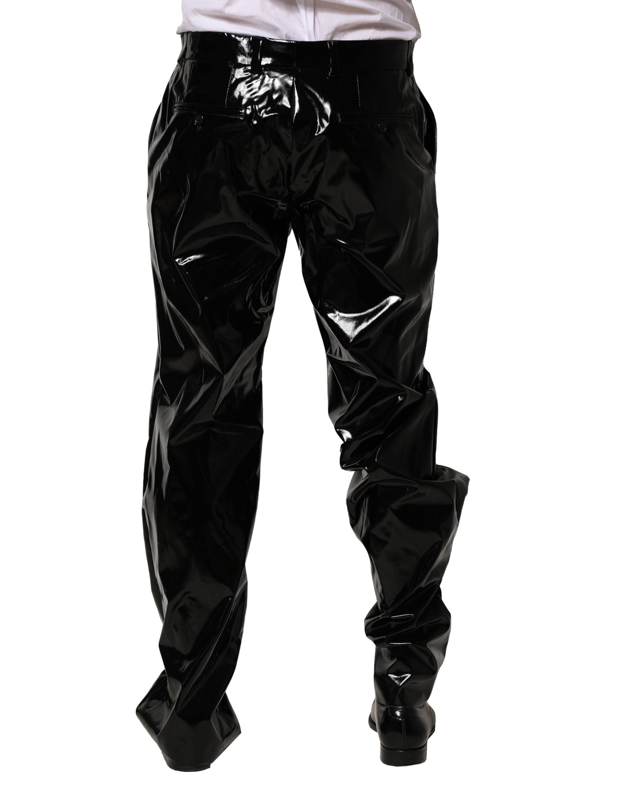 Pantalon homme droit en nylon noir de Dolce & Gabbana, style élégant et moderne.