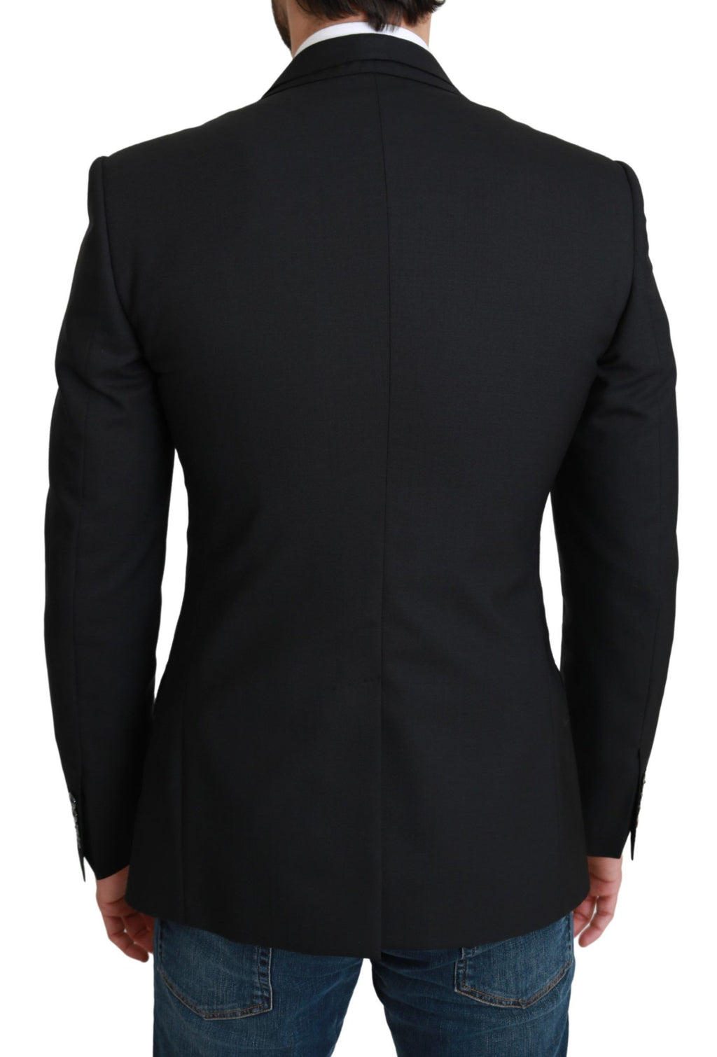 Blazer homme noir en laine, à simple boutonnage, Dolce & Gabbana, vêtement formel élégant et classique.