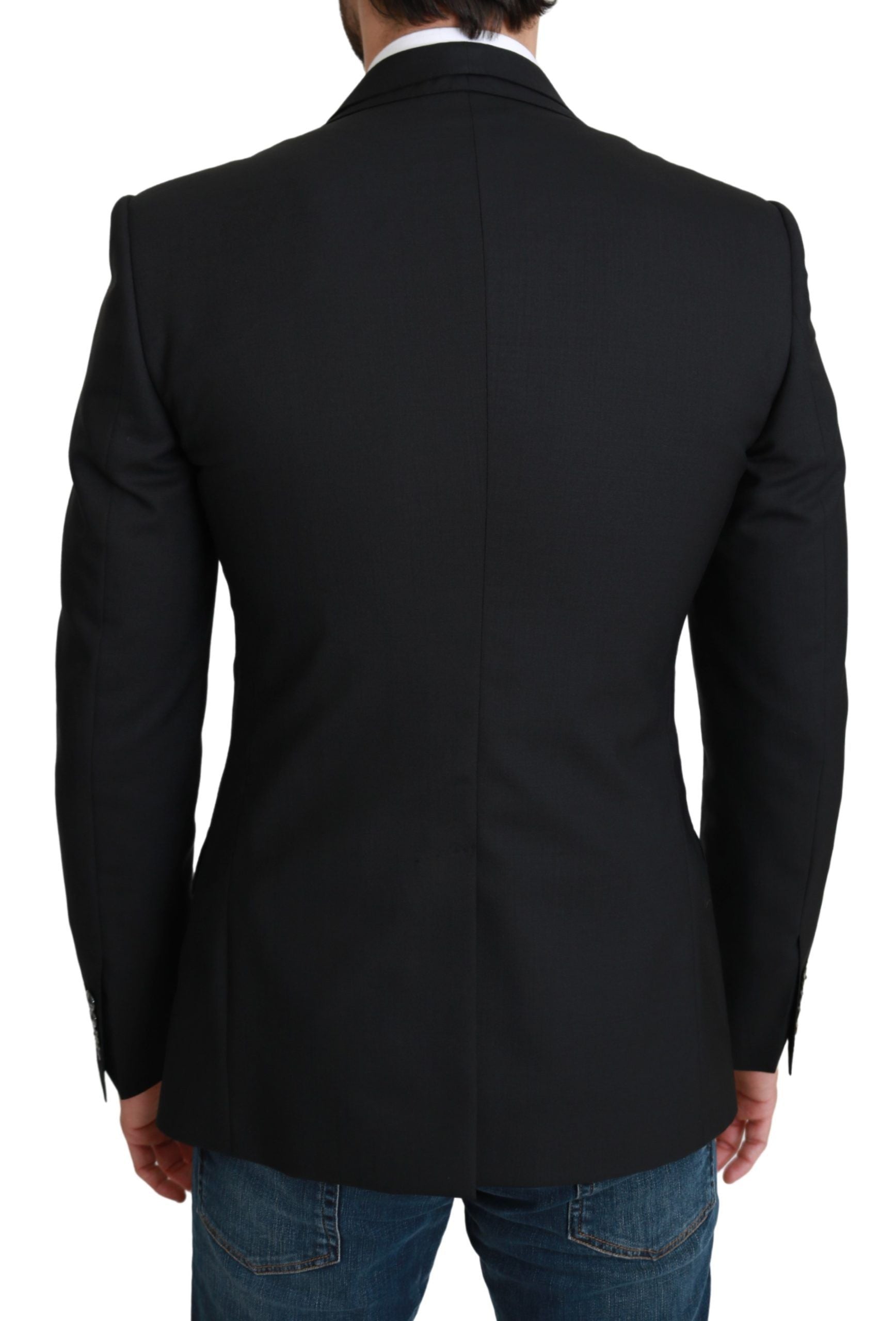Blazer homme noir en laine, à simple boutonnage, Dolce & Gabbana, vêtement formel élégant et classique.