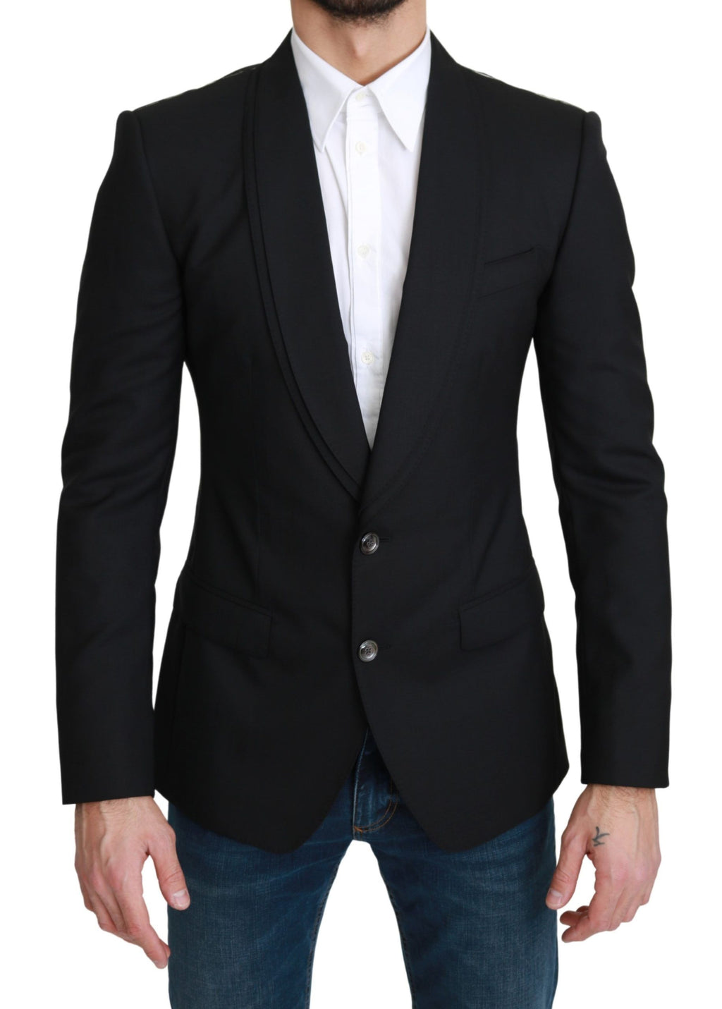 Blazer noir en laine à un bouton de marque Dolce & Gabbana, veste formelle à double boutonnage, élégant et sophistiqué.