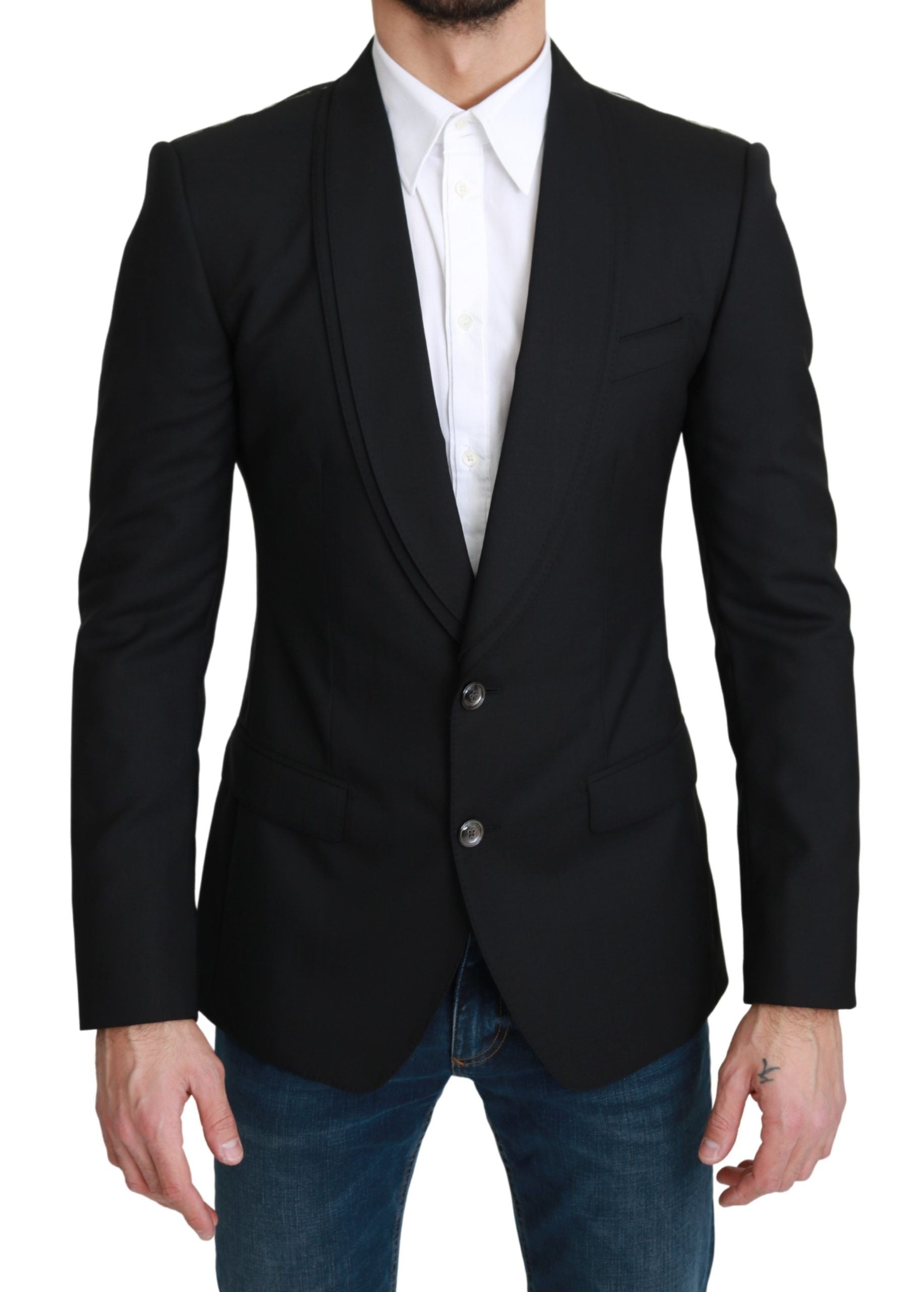 Blazer noir en laine à un bouton de marque Dolce & Gabbana, veste formelle à double boutonnage, élégant et sophistiqué.