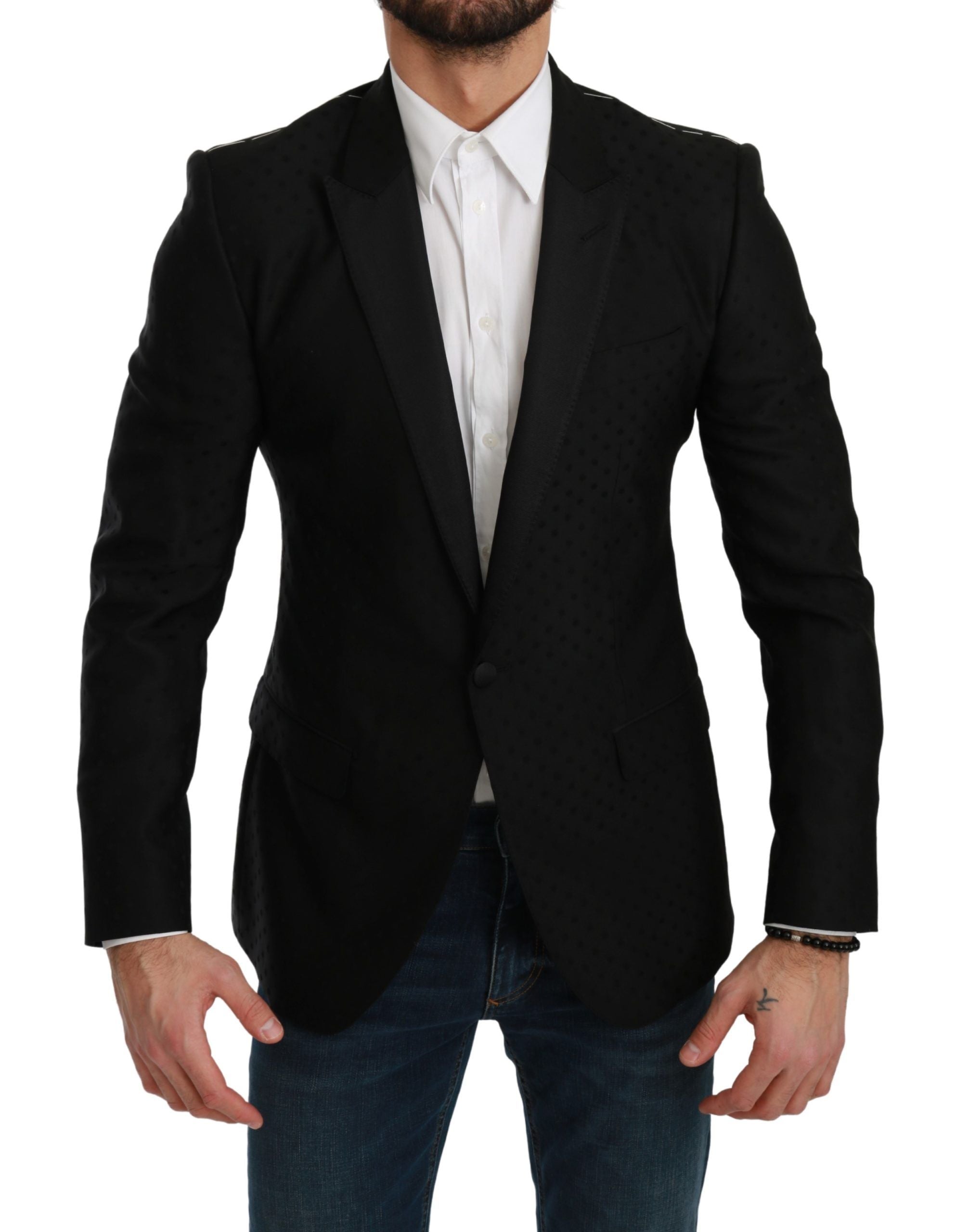 Veste blazer noire Dolce & Gabbana Slim Fit Martini, style élégant avec col classique et détails soignés.