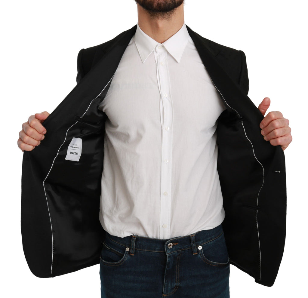 Veste blazer noire Dolce & Gabbana ajustée, style slim fit, avec col en V et boutons classiques, vue de face.