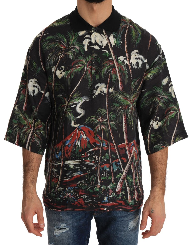 T-shirt à manches courtes Dolce & Gabbana Volcano Sicily noir, design élégant avec logo de la marque.
