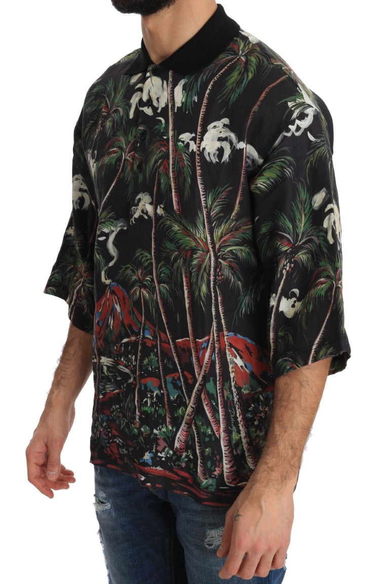 T-shirt Dolce & Gabbana Volcano Sicily à manches courtes en noir avec logo et motif graphique, en coton.