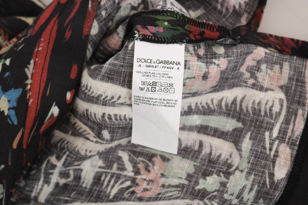T-shirt à manches courtes Dolce & Gabbana Volcano Sicily noir, design graphique, coton, visible sur fond blanc.