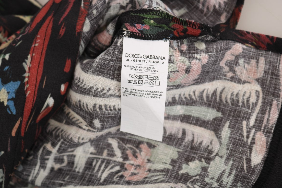 T-shirt à manches courtes Dolce & Gabbana Volcano Sicily noir, design graphique, coton, visible sur fond blanc.