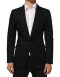 Costume homme Dolce & Gabbana en laine noire avec deux boutons, veste blazer élégante et sophistiquée.
