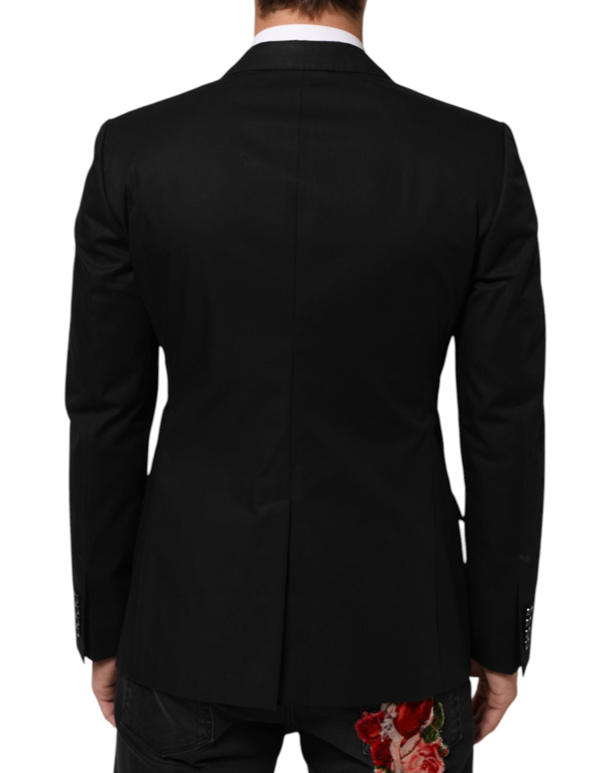 Costume homme Dolce & Gabbana en laine noire, veste blazer à deux boutons, élégante et sophistiquée.