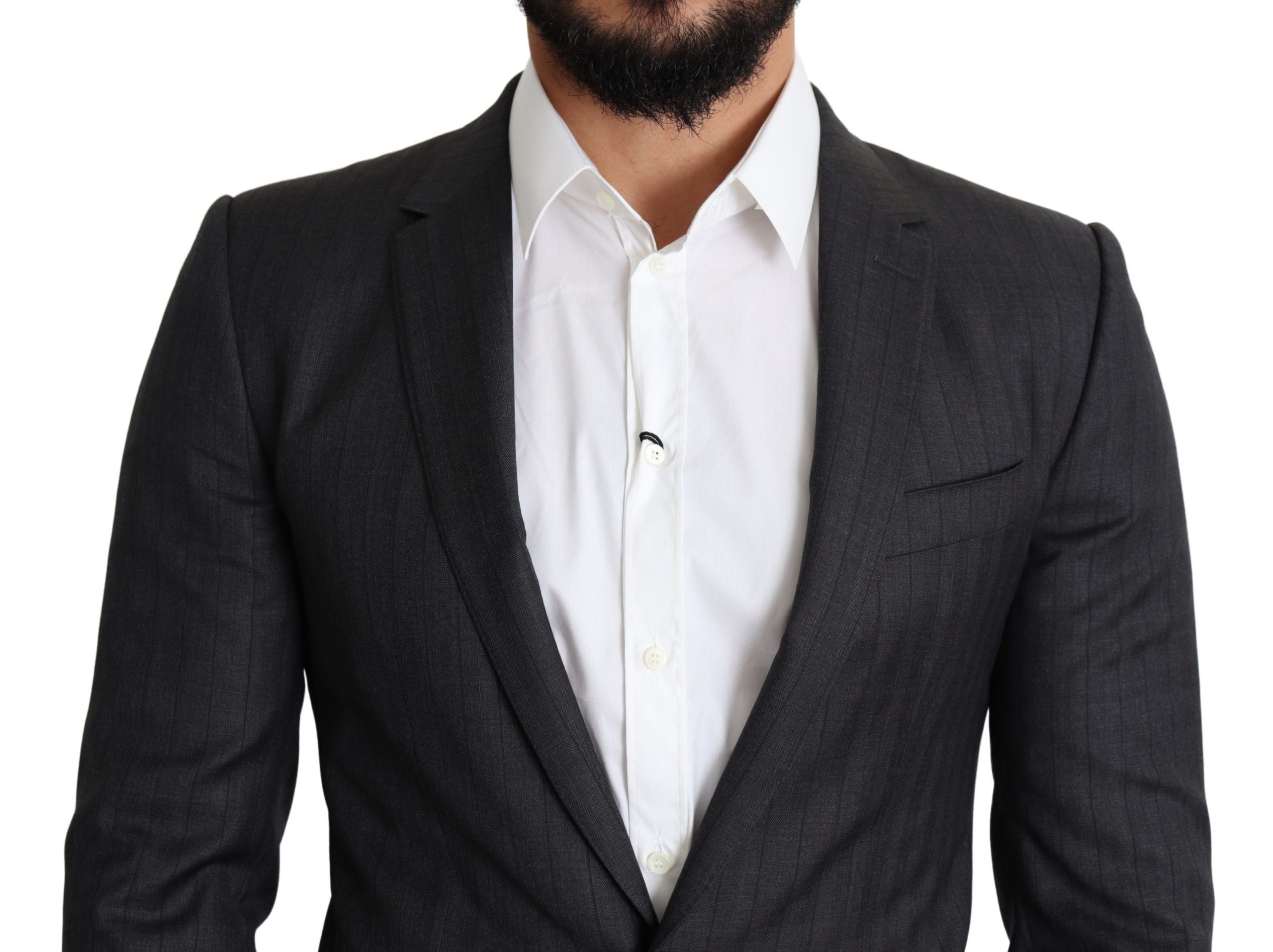 Manteau en laine noir Dolce & Gabbana, blazer à un seul bouton, style Martini, porté sur mannequin.