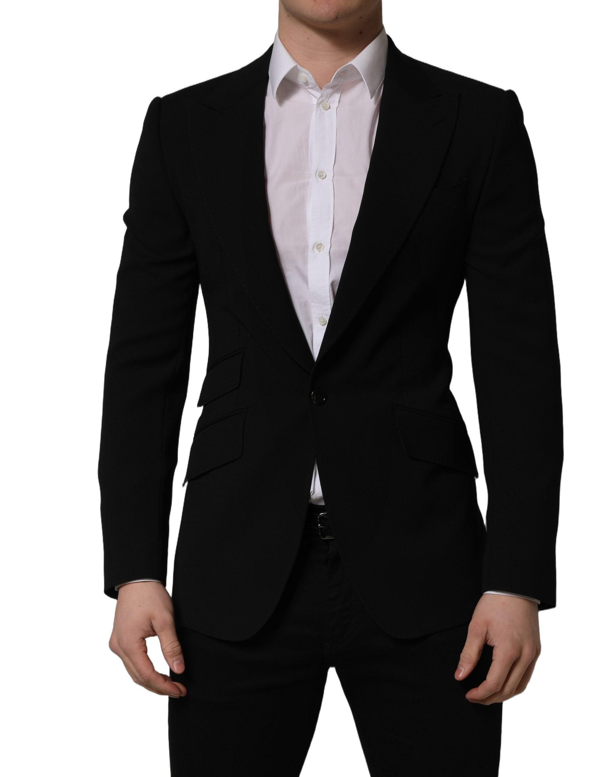 Veste blazer pour homme Dolce & Gabbana en laine noire, à boutonnière simple, élégante et moderne.