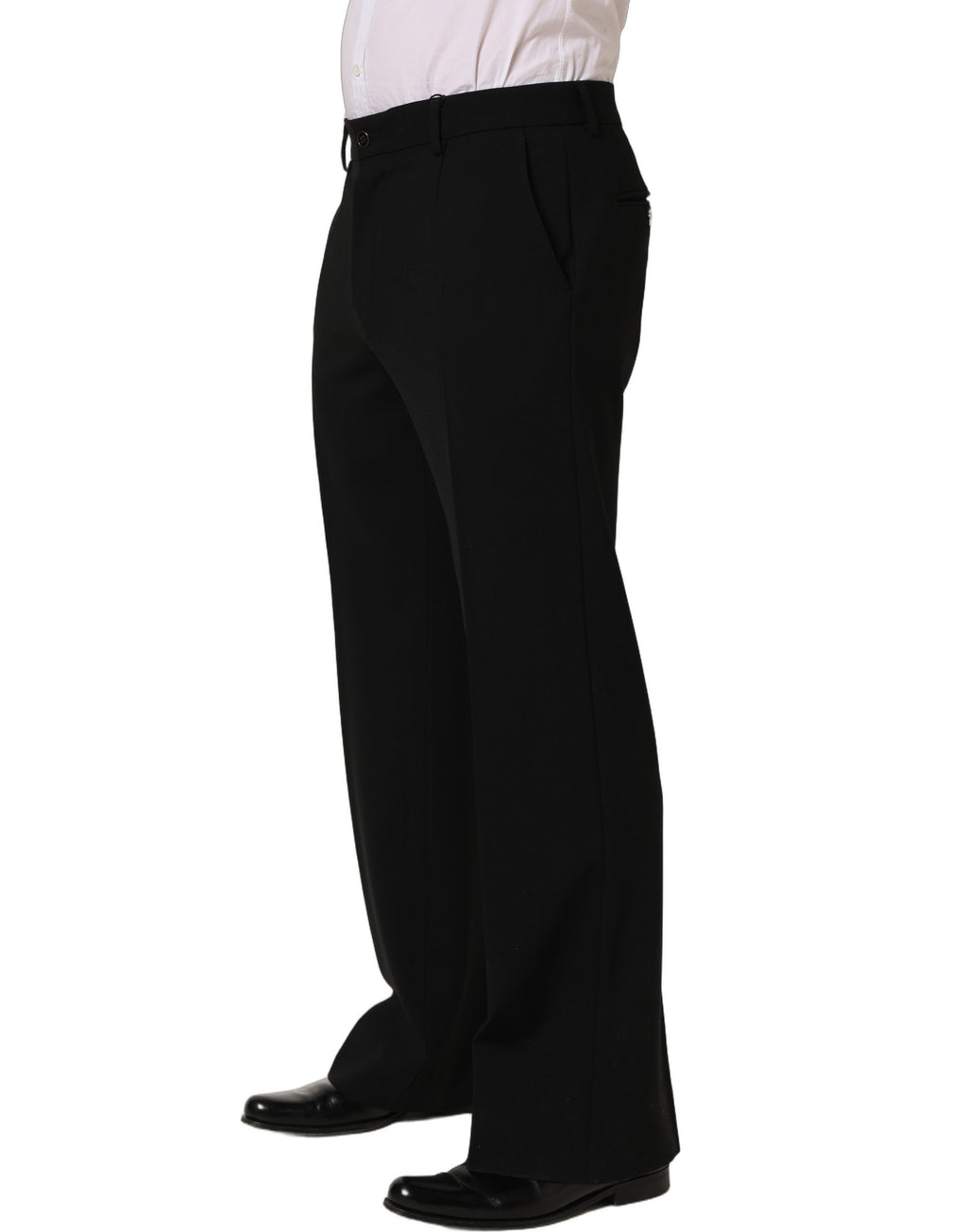 Pantalon homme Dolce & Gabbana en laine noire, coupe droite, pantalon de costume élégant pour homme.