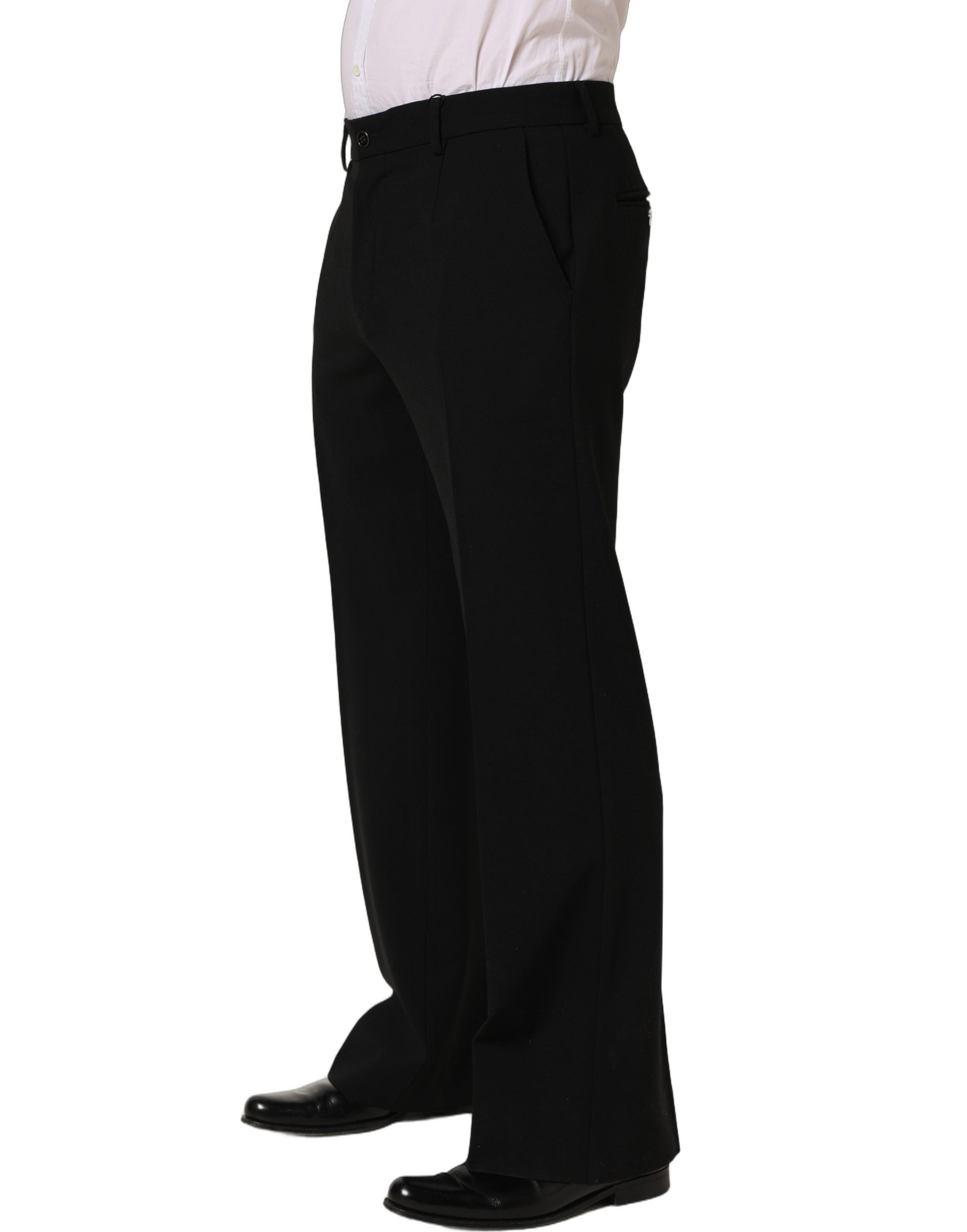 Pantalon homme Dolce & Gabbana en laine noire, coupe droite, pantalon de costume élégant pour homme.