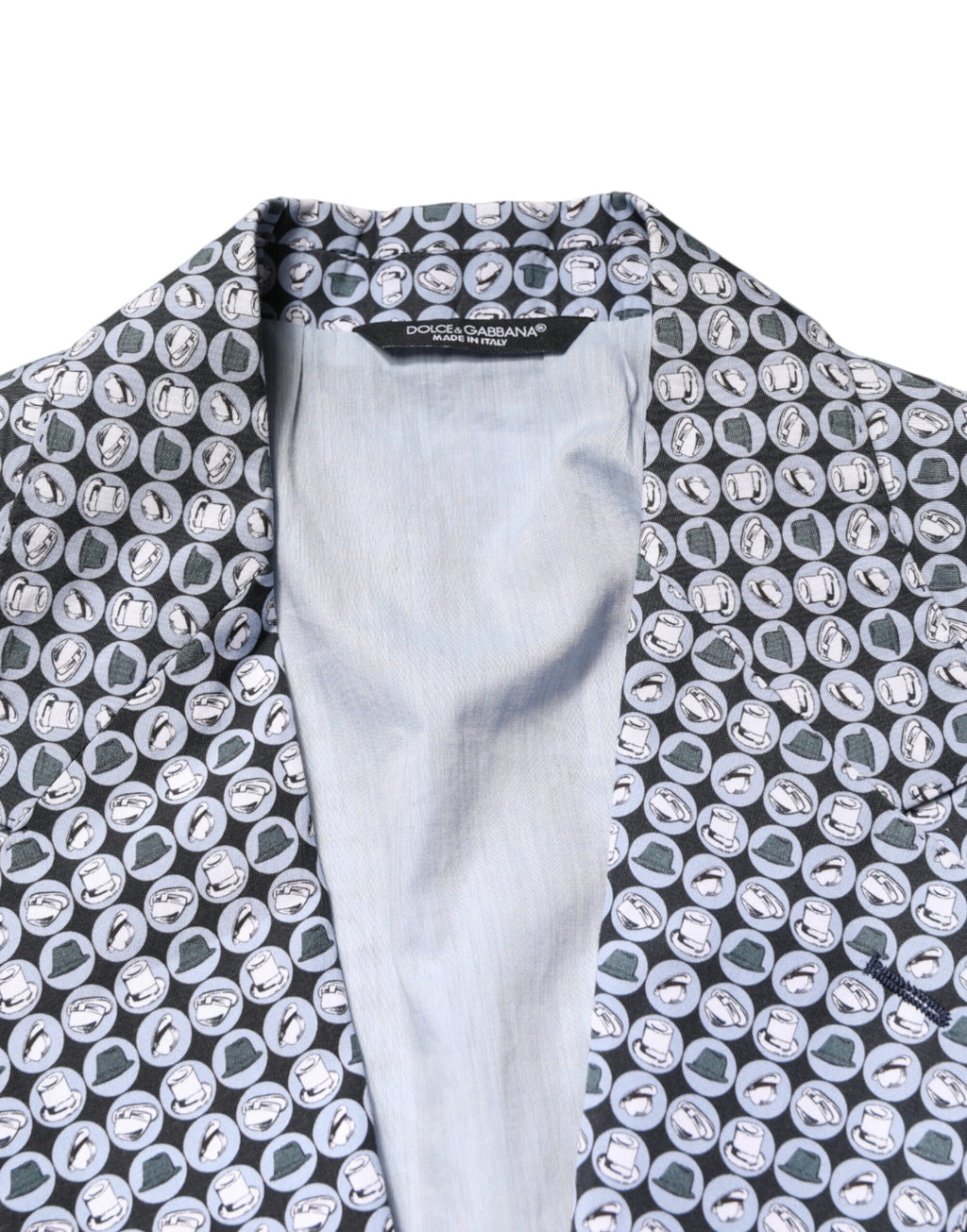 Blazer homme Dolce & Gabbana en coton bleu à motif, coupe simple boutonnage single breasted, élégant et moderne.