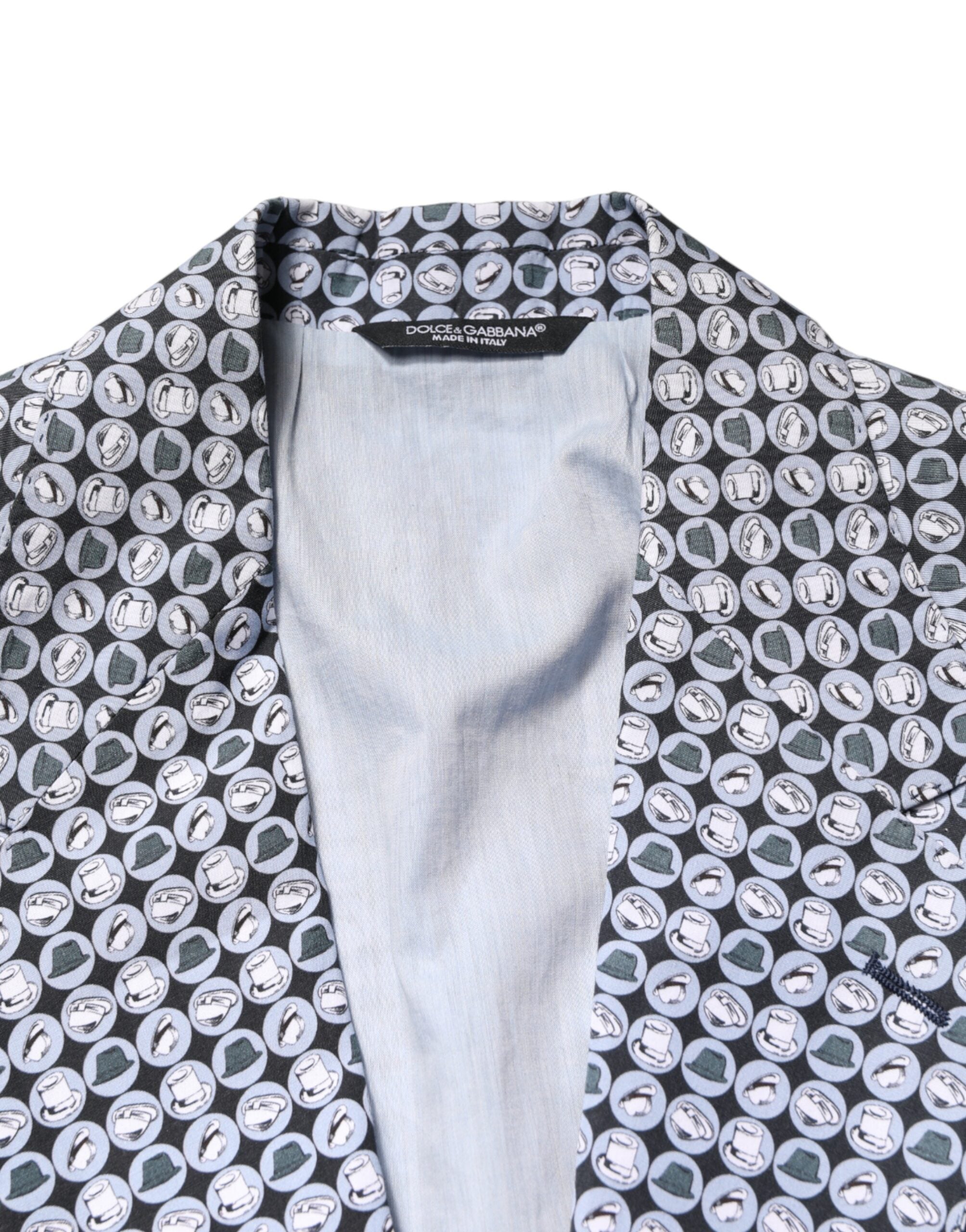 Blazer homme Dolce & Gabbana en coton bleu à motif, coupe simple boutonnage single breasted, élégant et moderne.