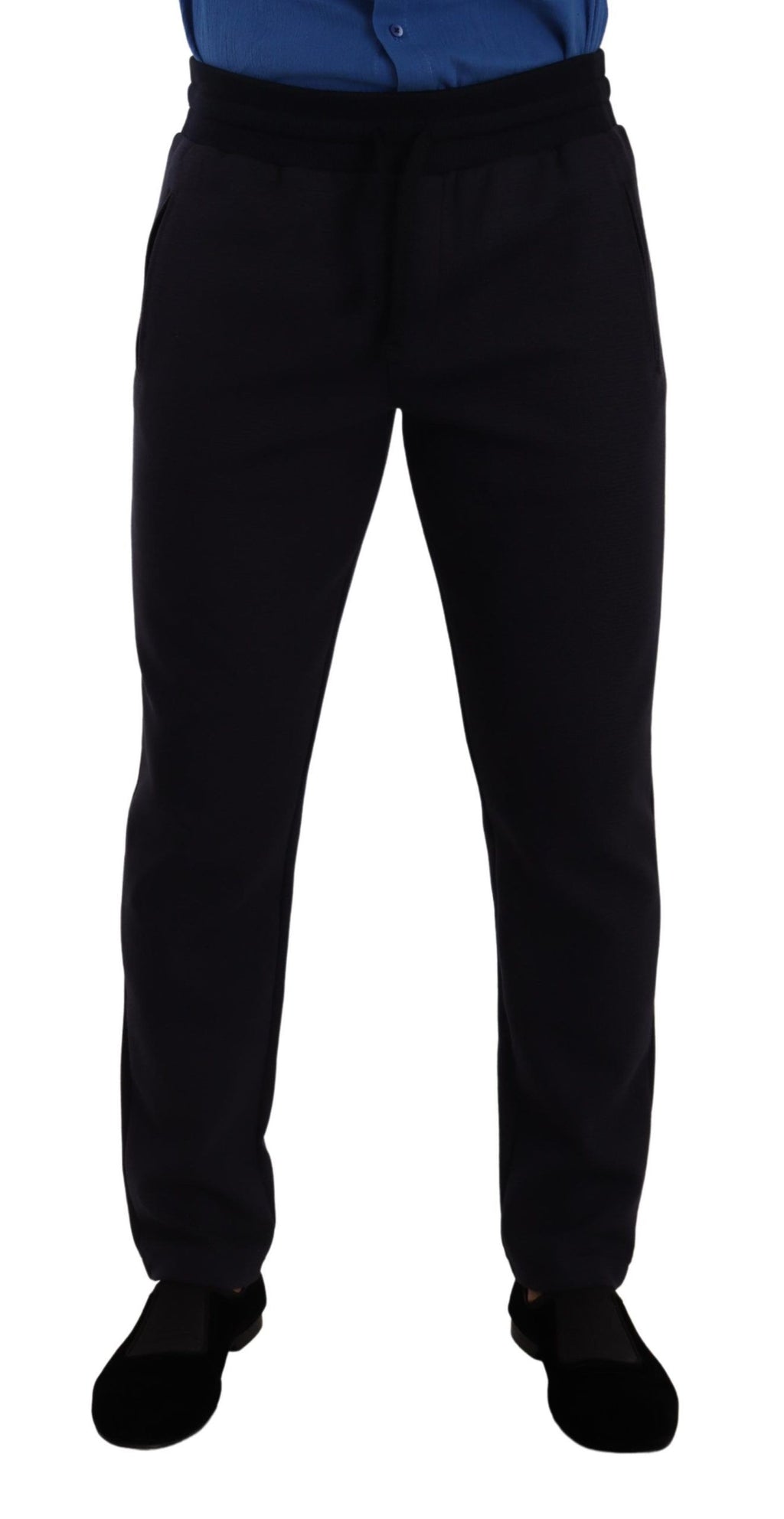 Pantalon de jogging en coton stretch bleu Dolce & Gabbana, style décontracté avec coupe confortable et détails modernes.