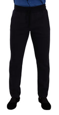 Pantalon de jogging en coton stretch bleu Dolce & Gabbana, style décontracté avec coupe confortable et détails modernes.