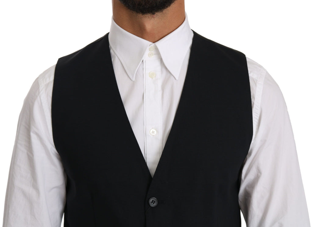 Gilet en laine bleue Dolce & Gabbana, veste formelle élégante avec boutons et doublure raffinée, pour homme.